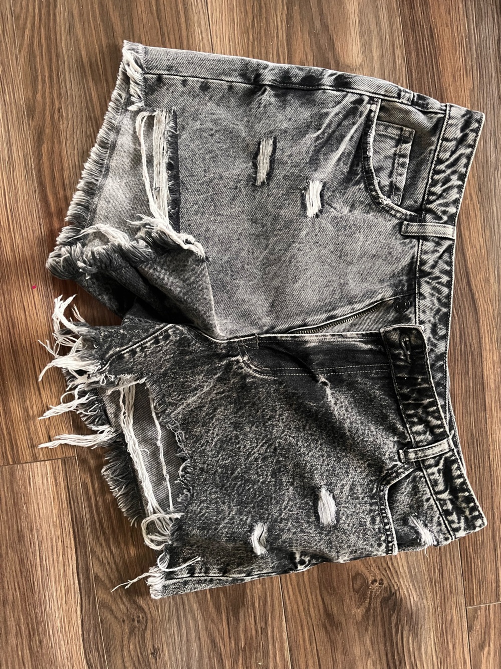 Washed Black Distressed Denim Jean Shorts - Womens